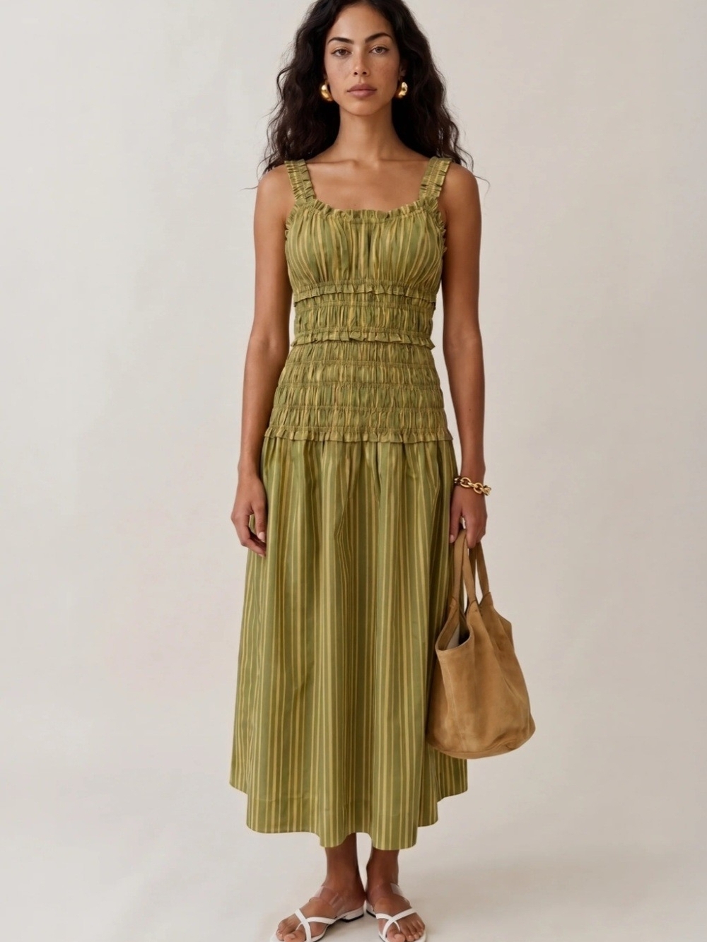 Freya Smocked Olive Green Maxi Dress
